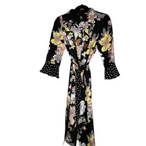 Roz & Ali Floral and Polka Dot Tie Front Duster Size Small